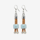 Earrings in Natural Cork with Blue Ceramic Beads - Silver